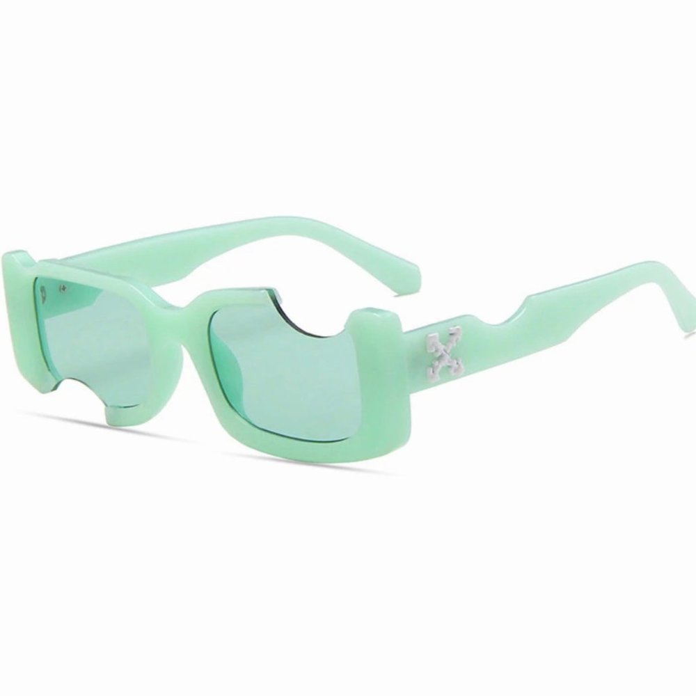 Hip Hop Square Sunglasses Women Men Off Notch Hole Design Green Sun Glasses